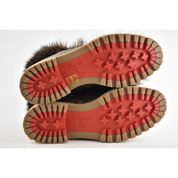 Christian Louboutin Fanny Flat Roche Fur Leather Lace Up Tie Combat Boot 37 - Picture 10 of 10